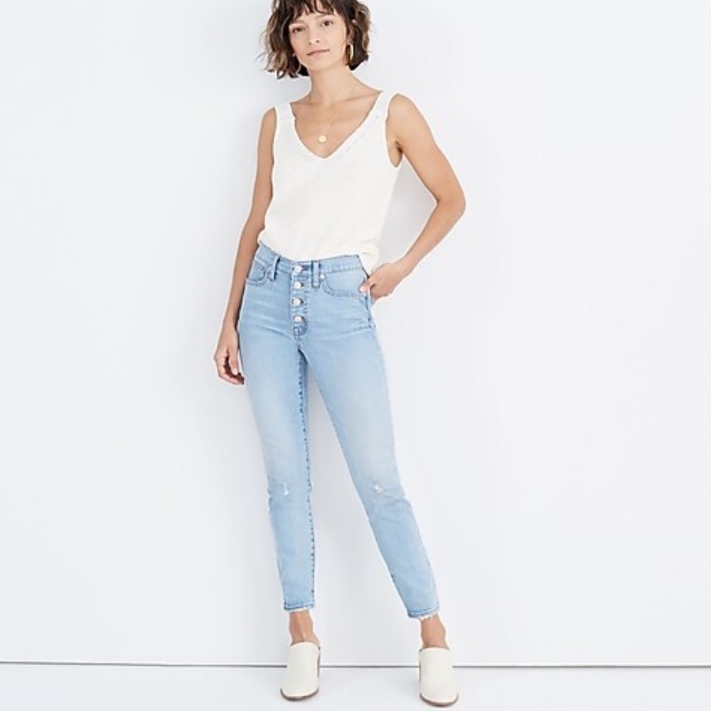 Madewell 9" Mid-Rise Button Front Skinny Crop Jeans in Asbury Wash Size 29​